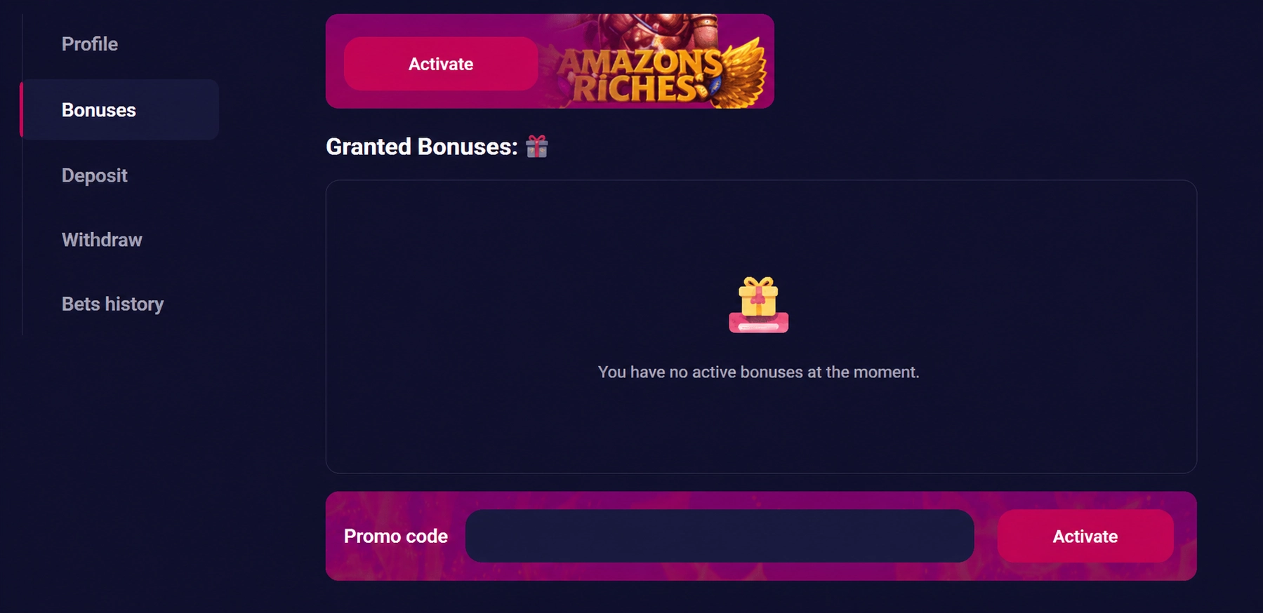 NV Casino code aktywacja w sekcji Bonuses krok 6