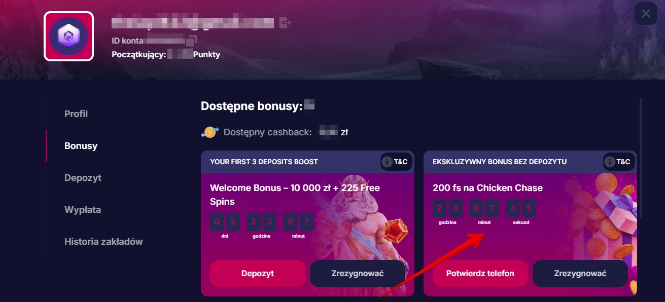 NV Casino code wybór bonusu krok 5